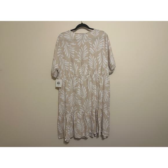 Ellen Tracy Tiered Linen Blend Dress - Linen Leaf Pattern - Picture 6 of 9
